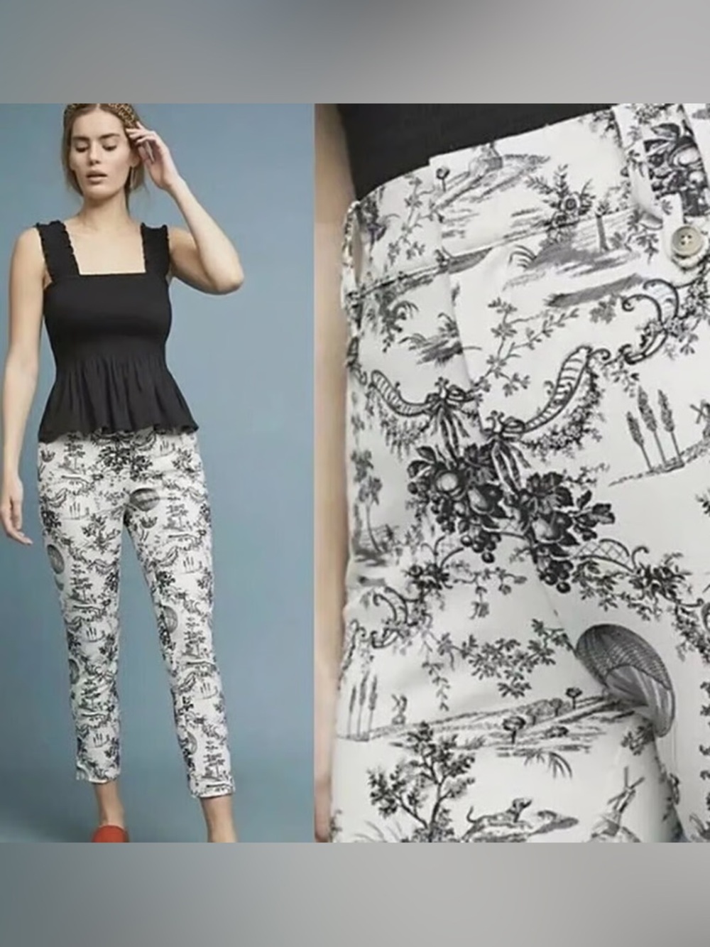 Anthropologie Black and White Toile Cropped Pants